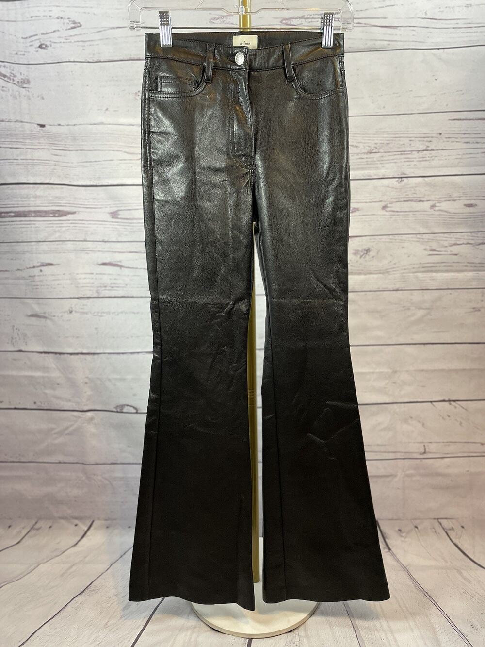 Wilfred The Melina Flare Pant Black Vegan Leather High Rise Size 00 Aritzia - Picture 1 of 7